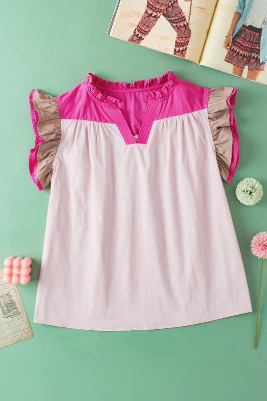 Pink Ruffle Sleeve Blouse