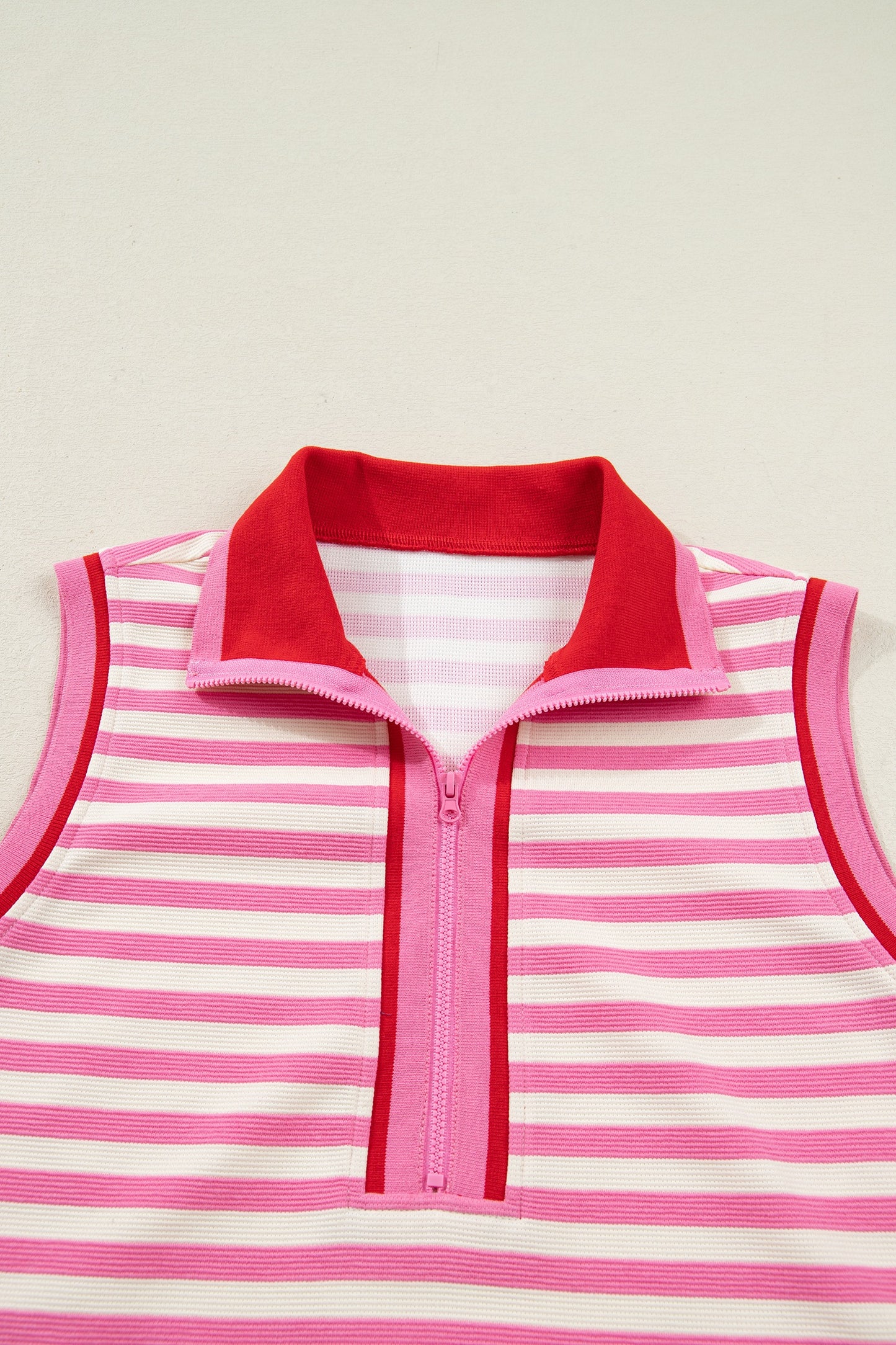 Pink Stripe Contrast Trim Short Sleeve Top Loose Skort 2pcs Casual Outfit