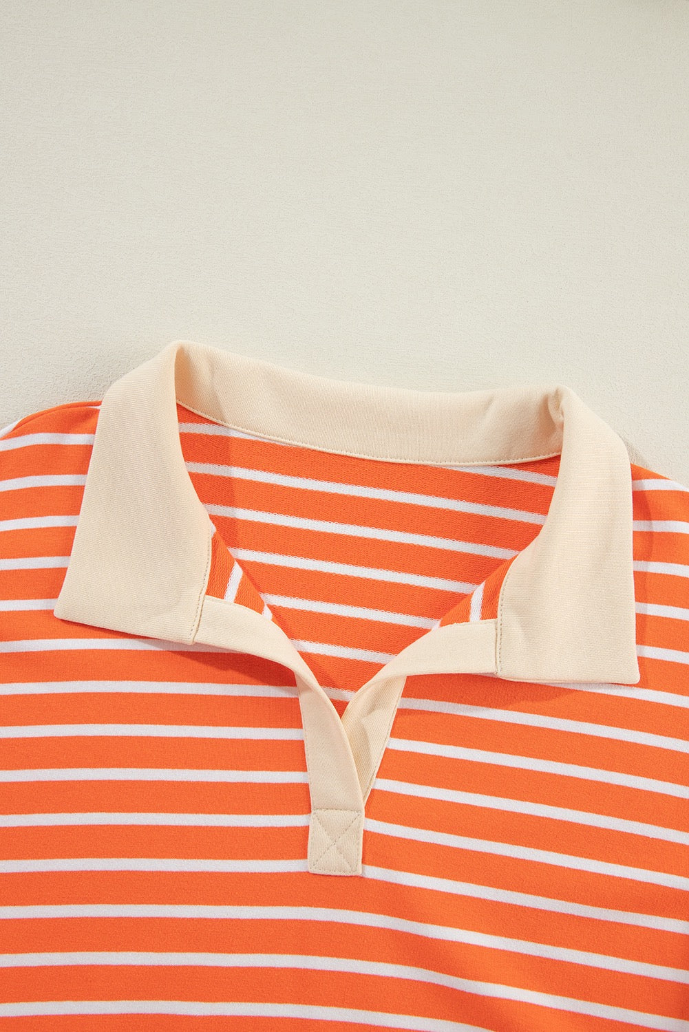 Orange Stripe Color Block Loose Fit Collared Sweatshirt