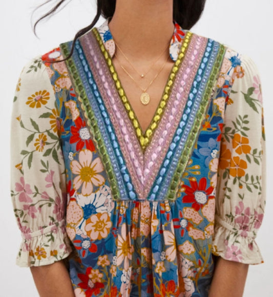 V Neck Embroidered Boho Top