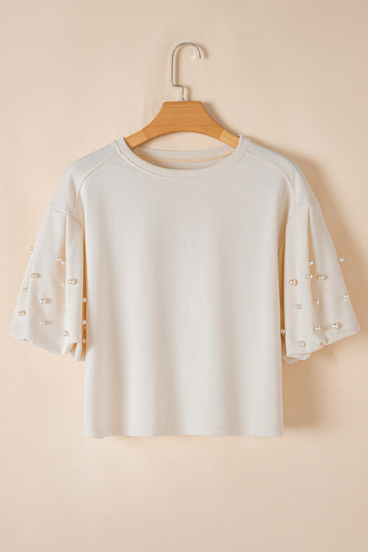 Half Sleeve Pearl Detail Blouse