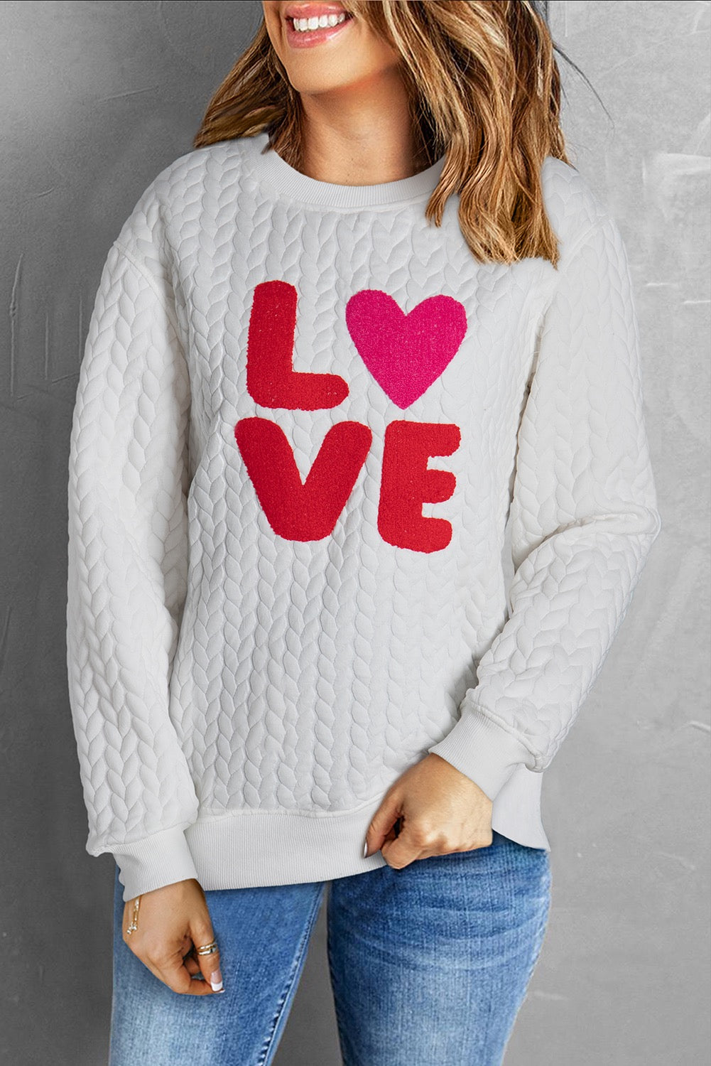 White Love Canle Knit Sweatshirt