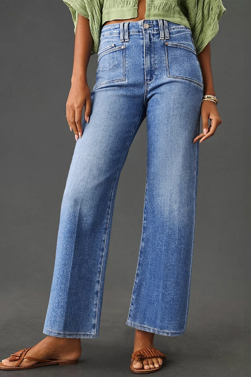 High Waist, Loose Fit, Straight Leg Cropped Jeans