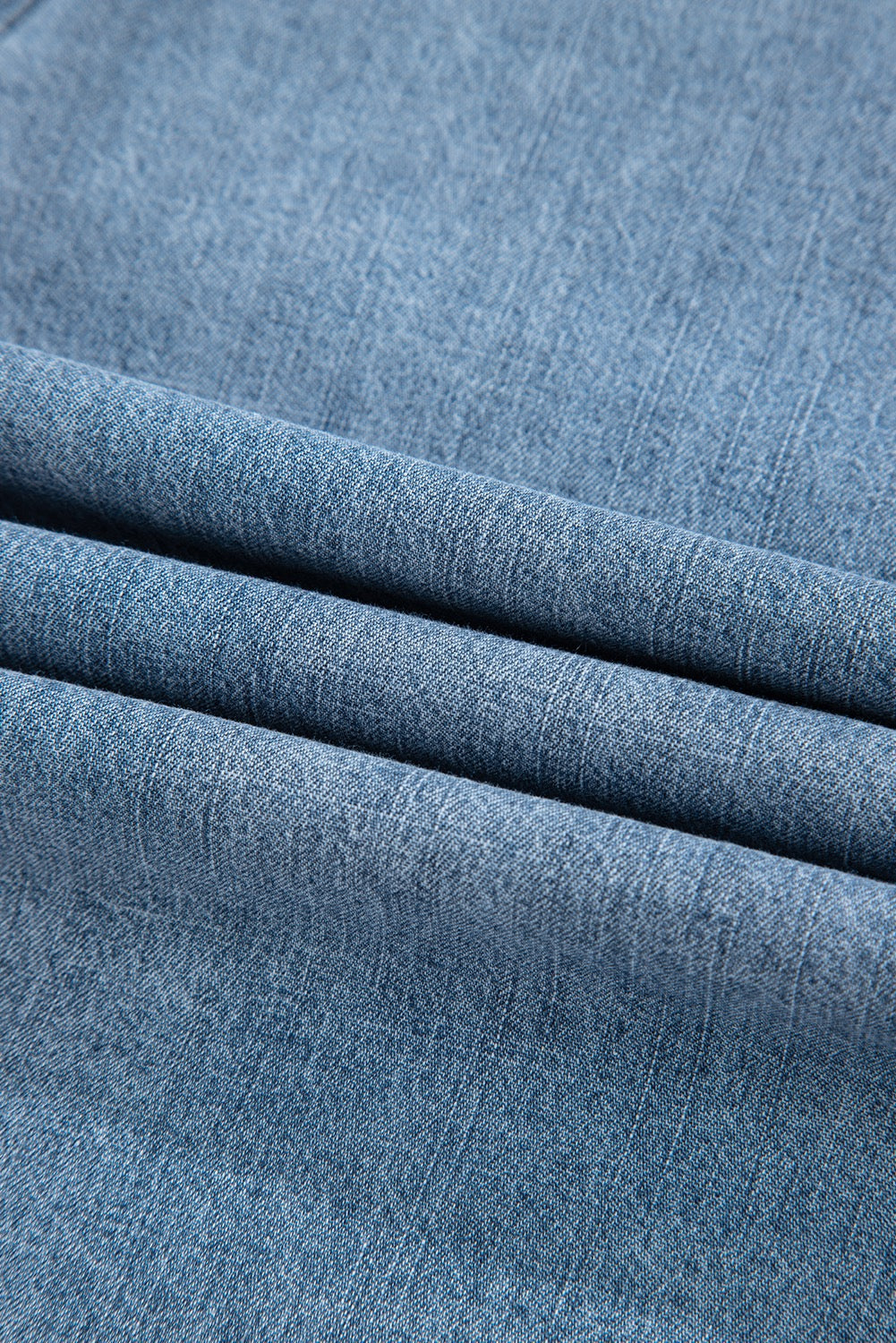 Pintuck Pleats Puff Sleeve Split V Neck Summer Denim Top