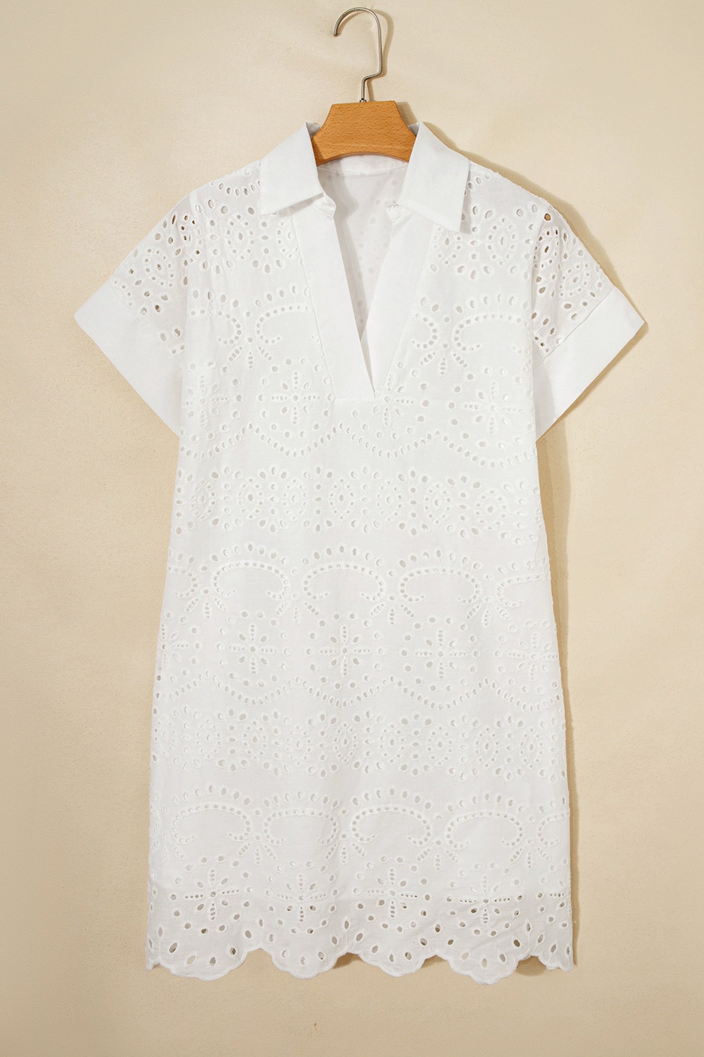 White Eyelet Embroidered Shirt Dress