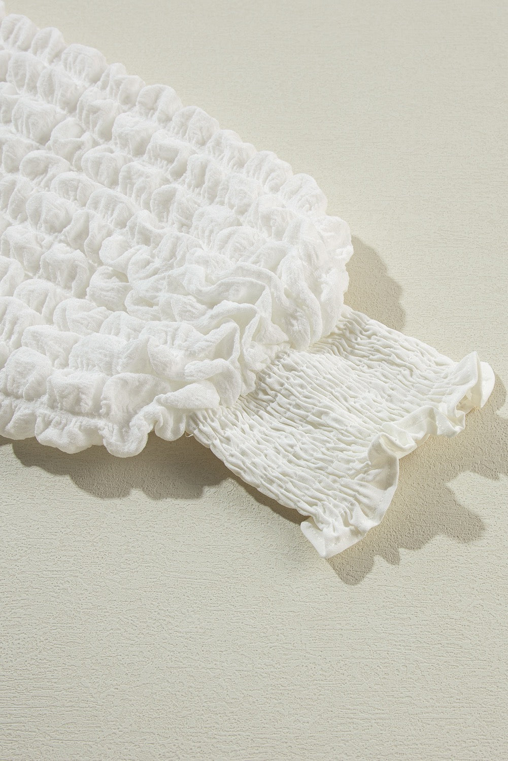 White Textured Mock Neck Top