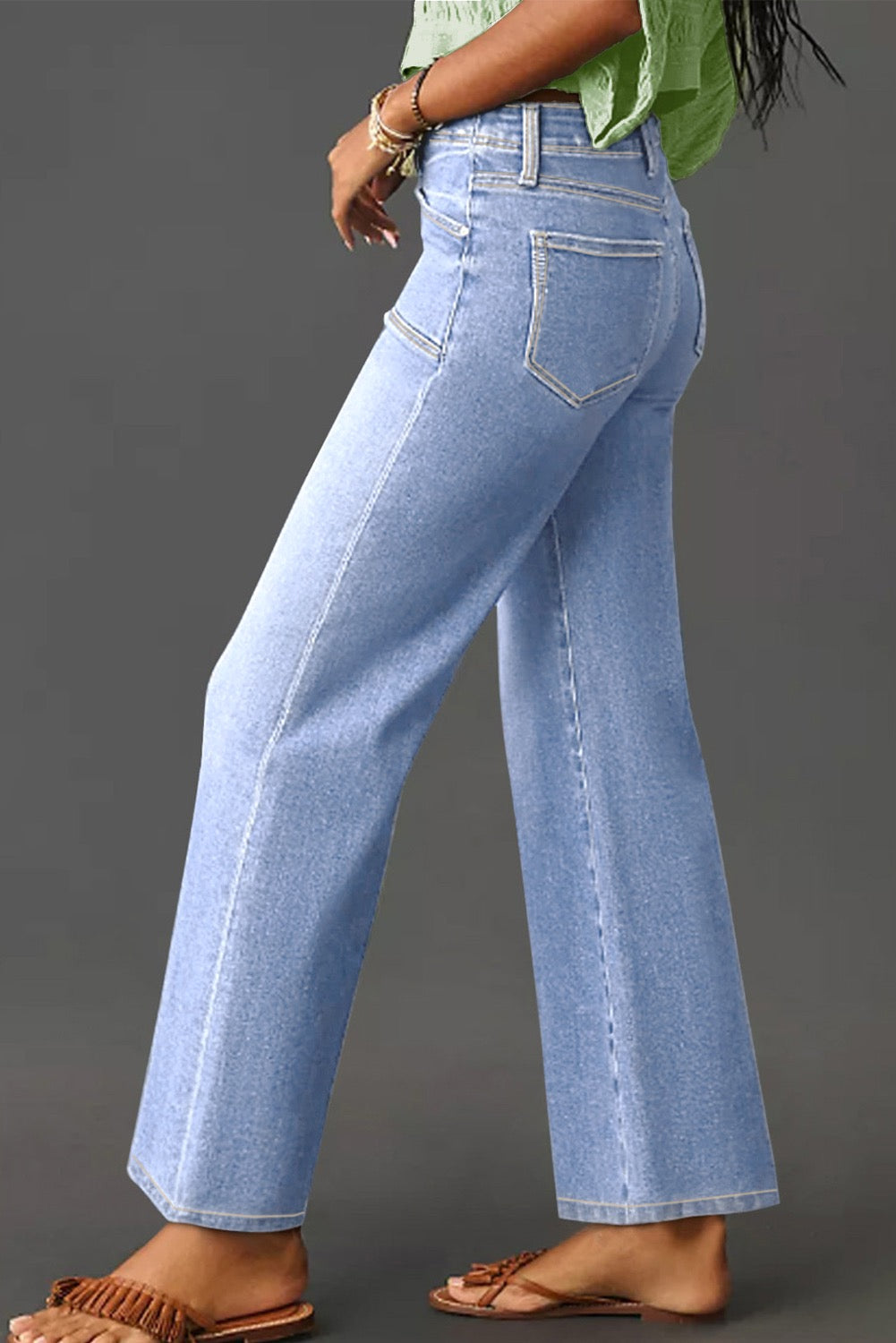Light Wash, High Waist, Loose Fit, Straight Leg Cropped Jeans