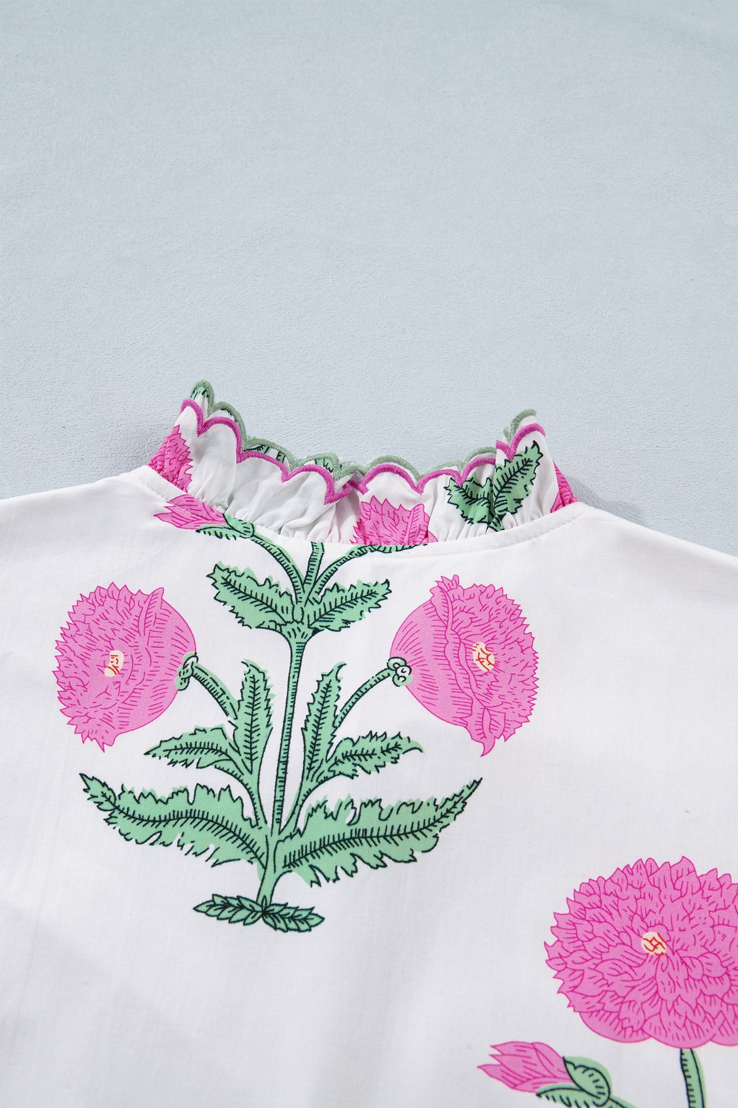 Floral Print Scalloped Embroidery Trim V Neck Drop Waist Dress