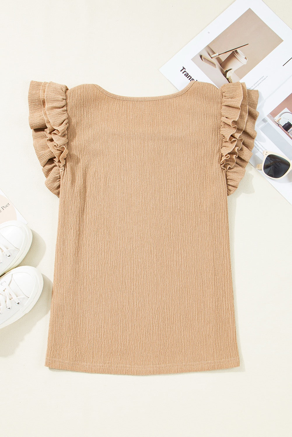 Ruffled Sleeve Textured Top