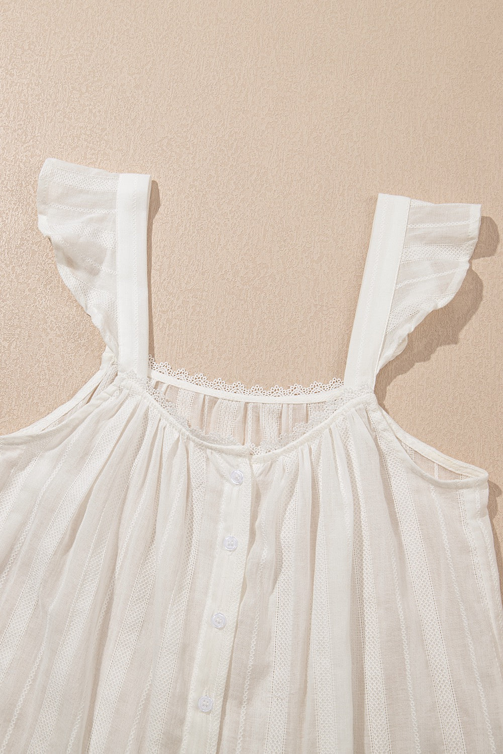 White Lace Crochet Ruffled Buttoned Loose Fit Tank