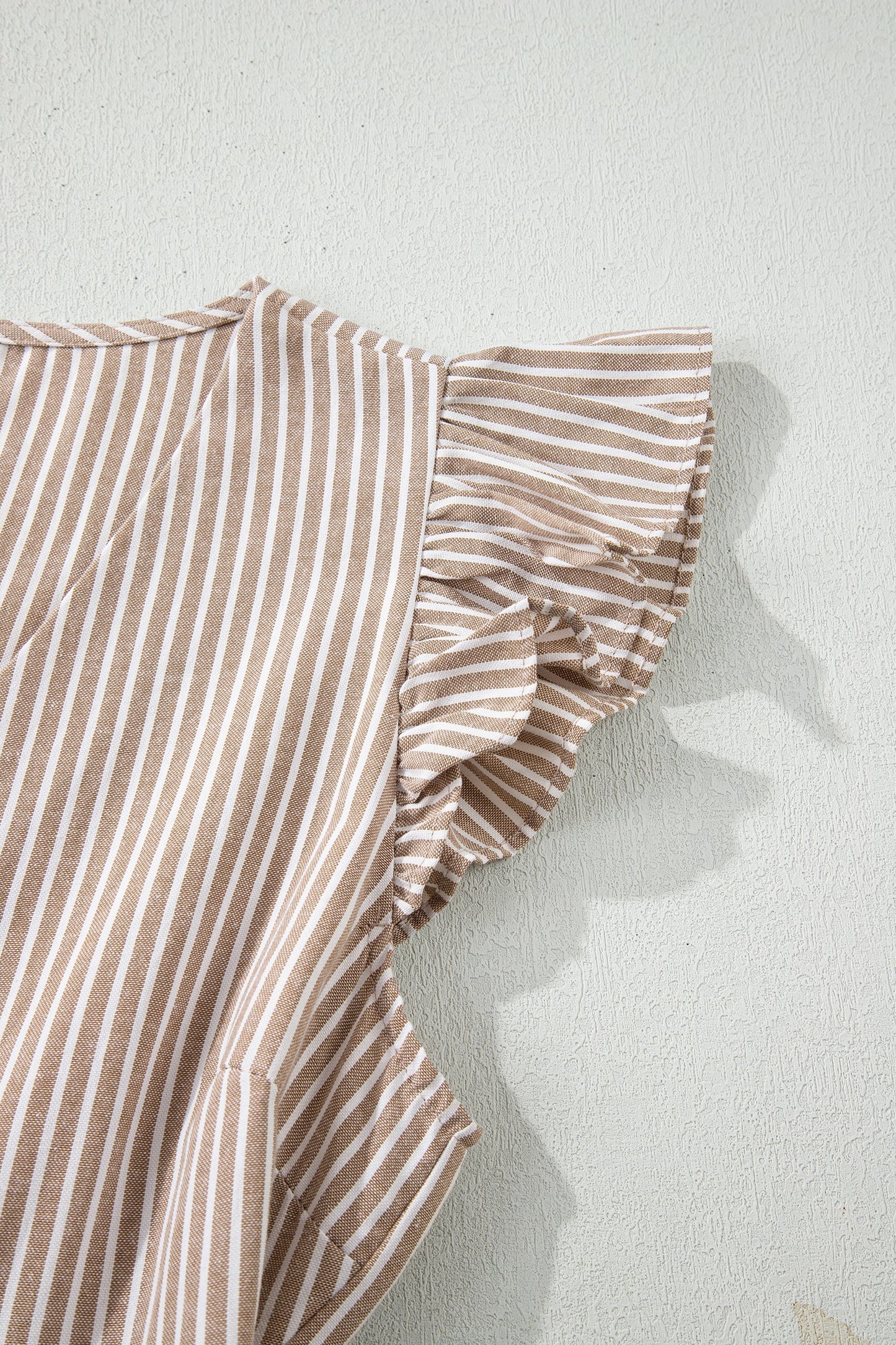 Khaki Stripe Flutter Sleeve Buttoned Front Slit Maxi