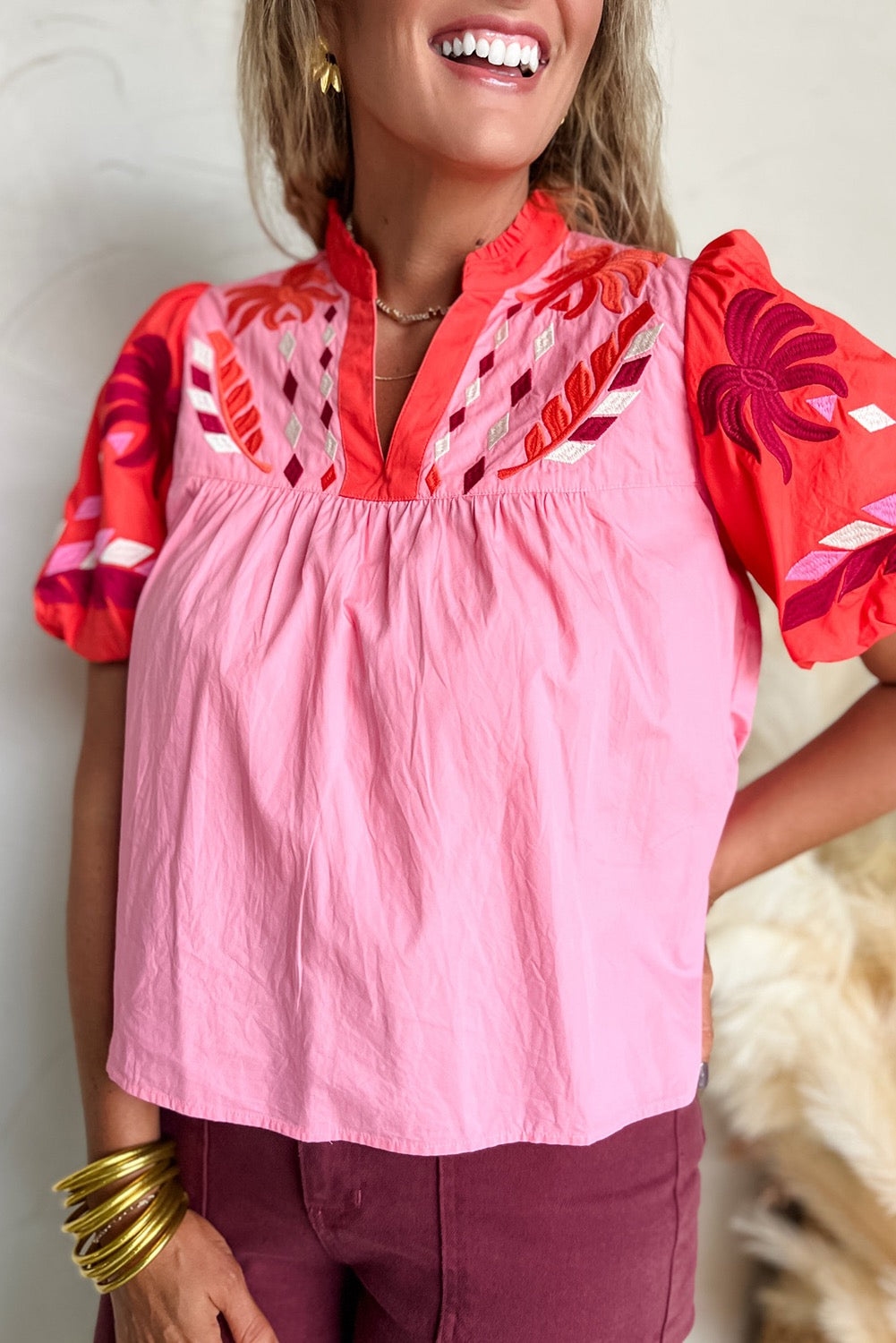 Pink Floral Babydoll Blouse