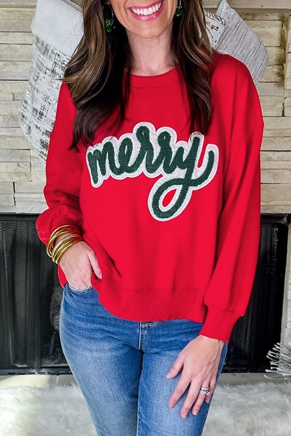 Red Varsity Letter MERRY Sweatshirt