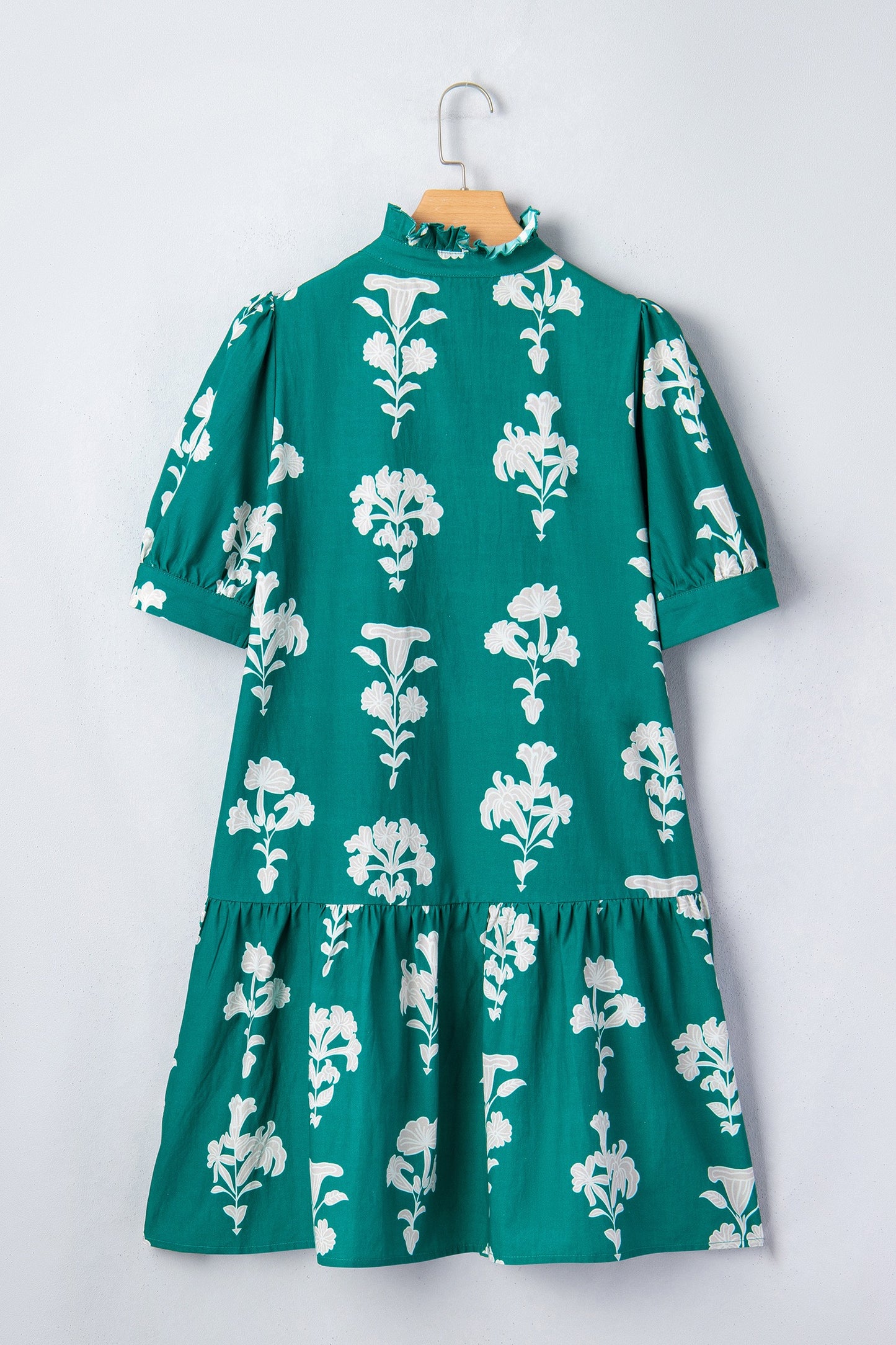 Floral Print Frilled Collar Short Puff Sleeve Dress