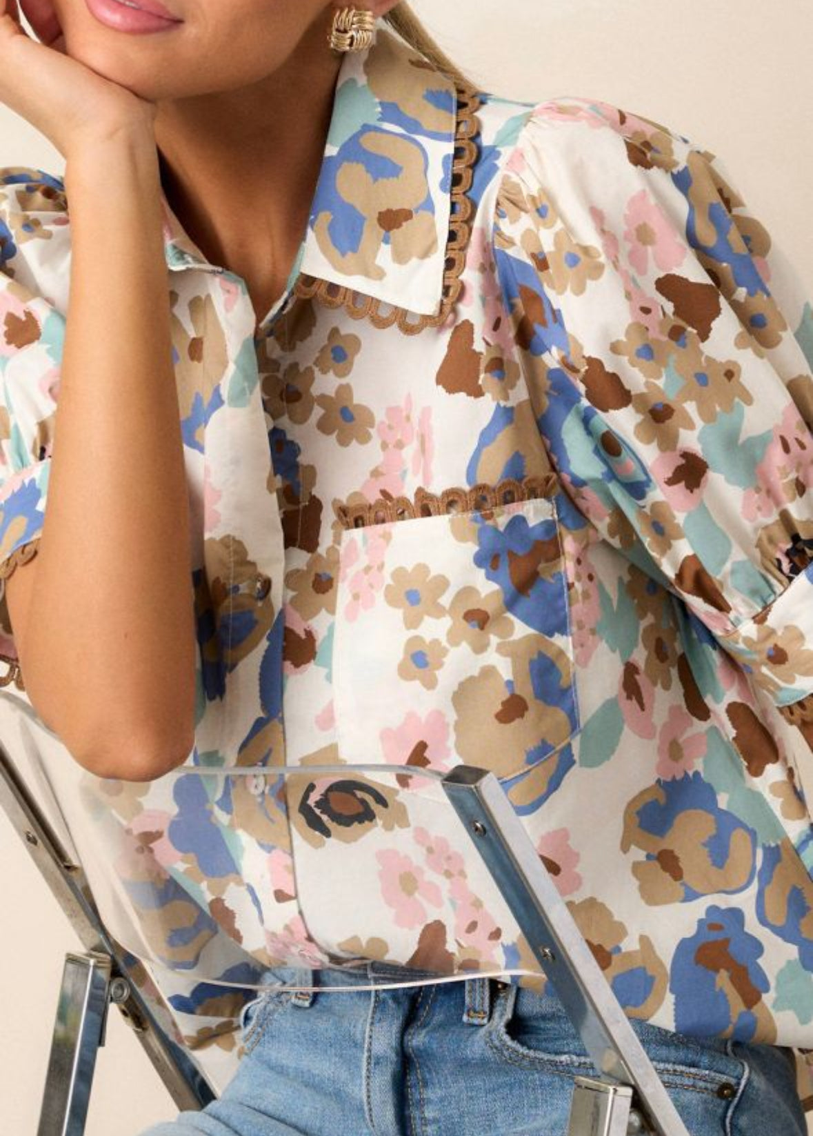 Flower Puff Sleeve Shirt