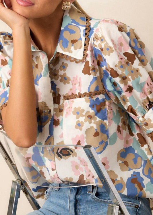 Flower Puff Sleeve Shirt