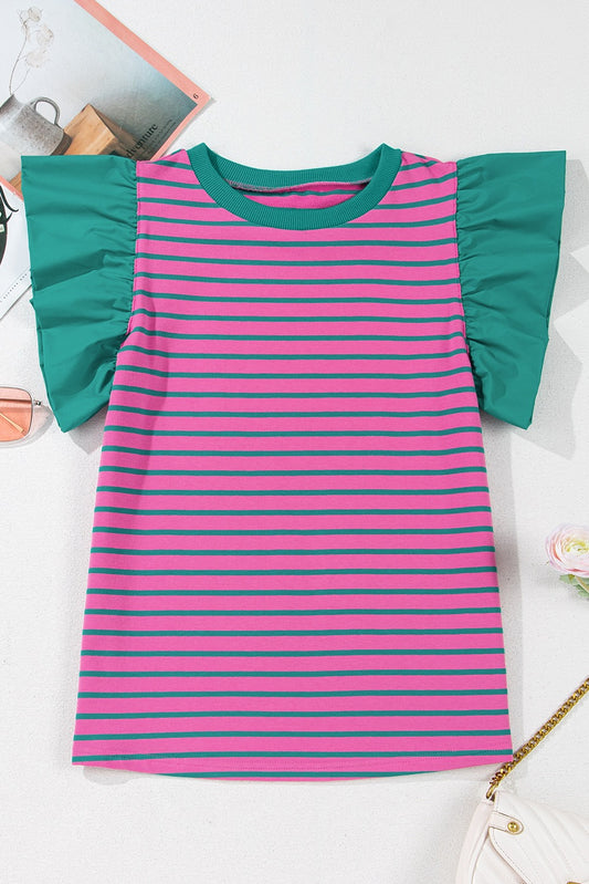 Pink Stripe Crew Neck Blouse
