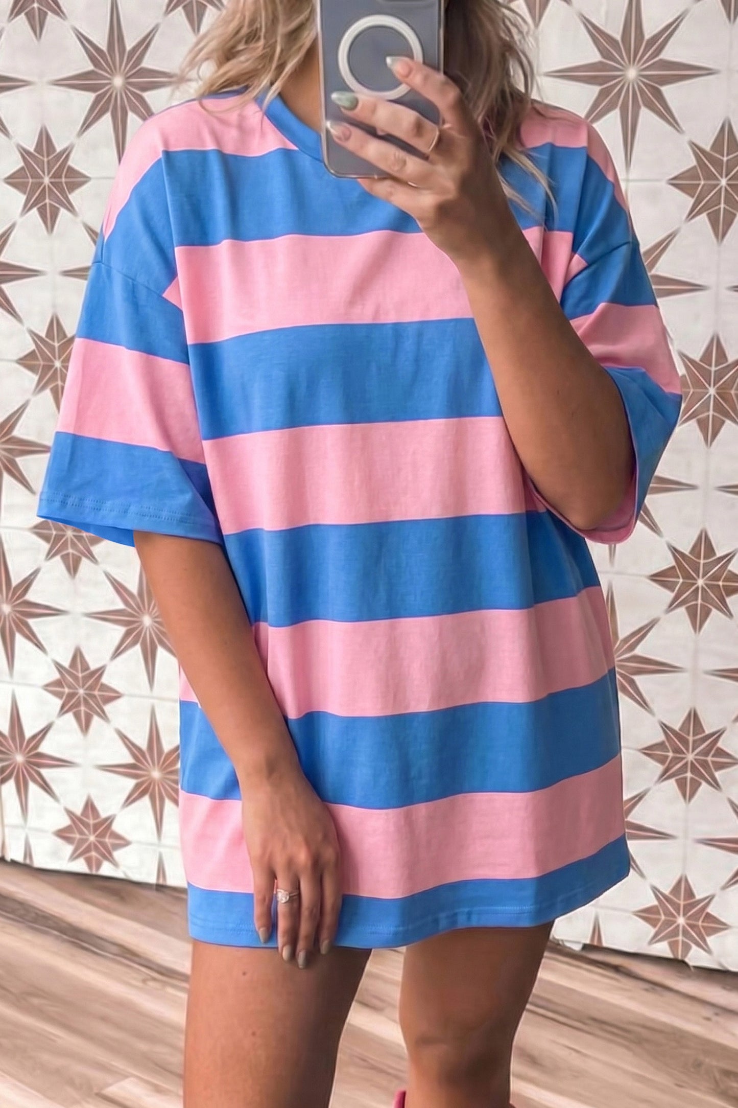 Bright Pink Striped Color Block Oversize Tunic Top