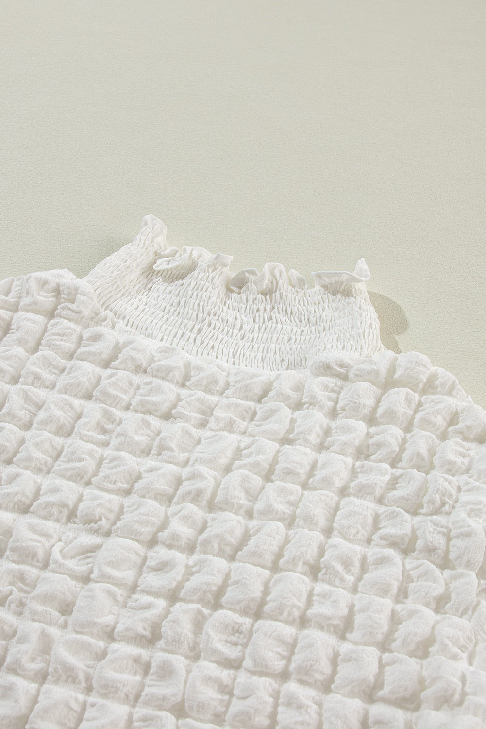 White Textured Mock Neck Top