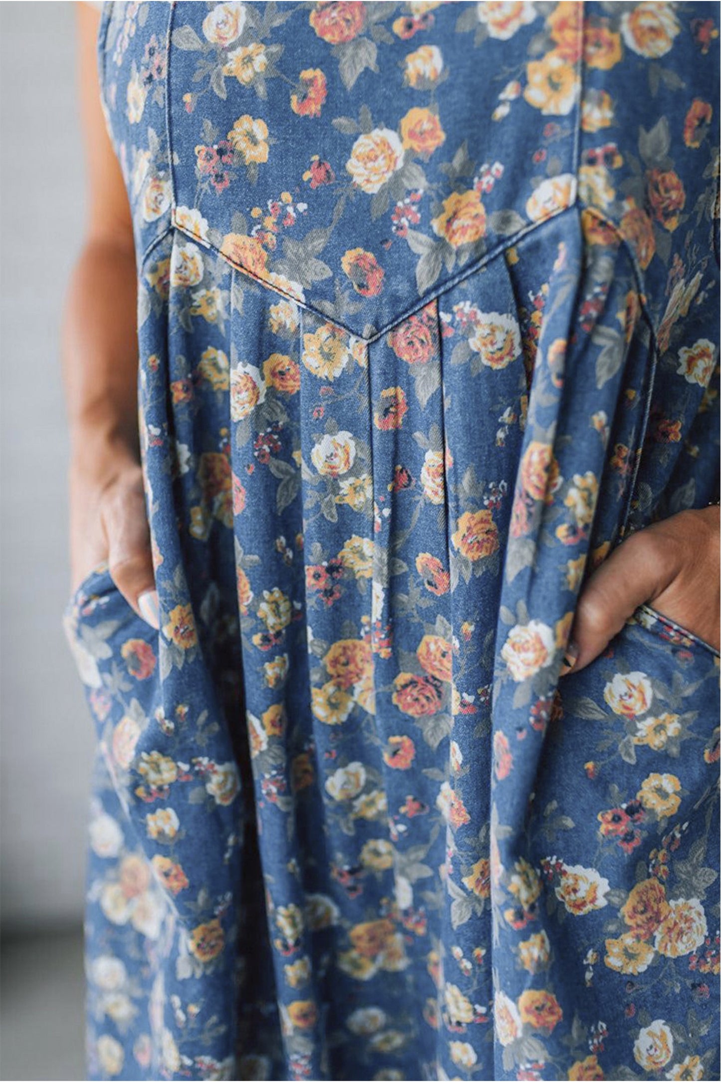 Vintage Rose Printed Pleated Loose Denim Overall (ships 4/5)