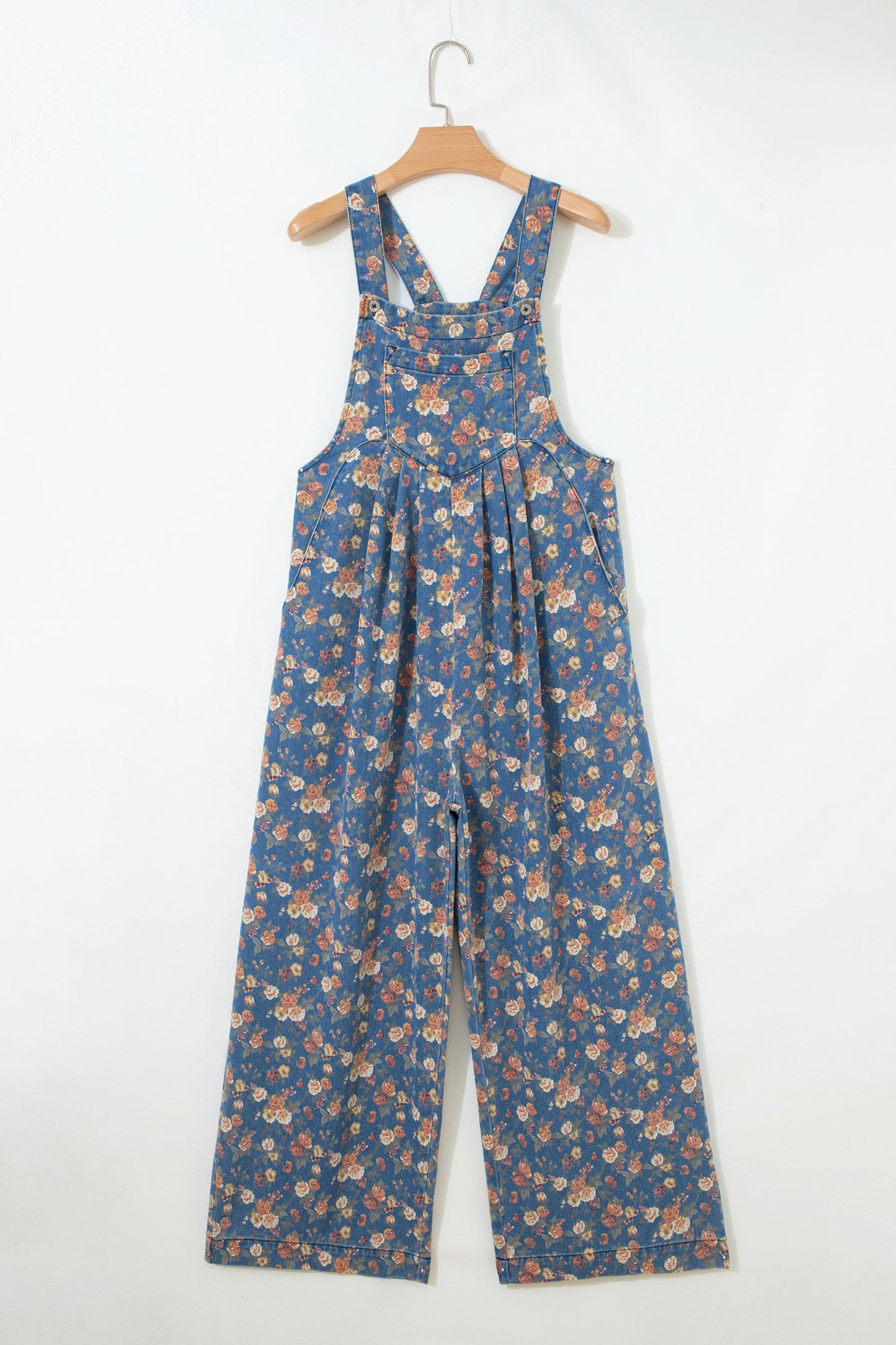 Vintage Rose Printed Pleated Loose Denim Overall (ships 4/5)
