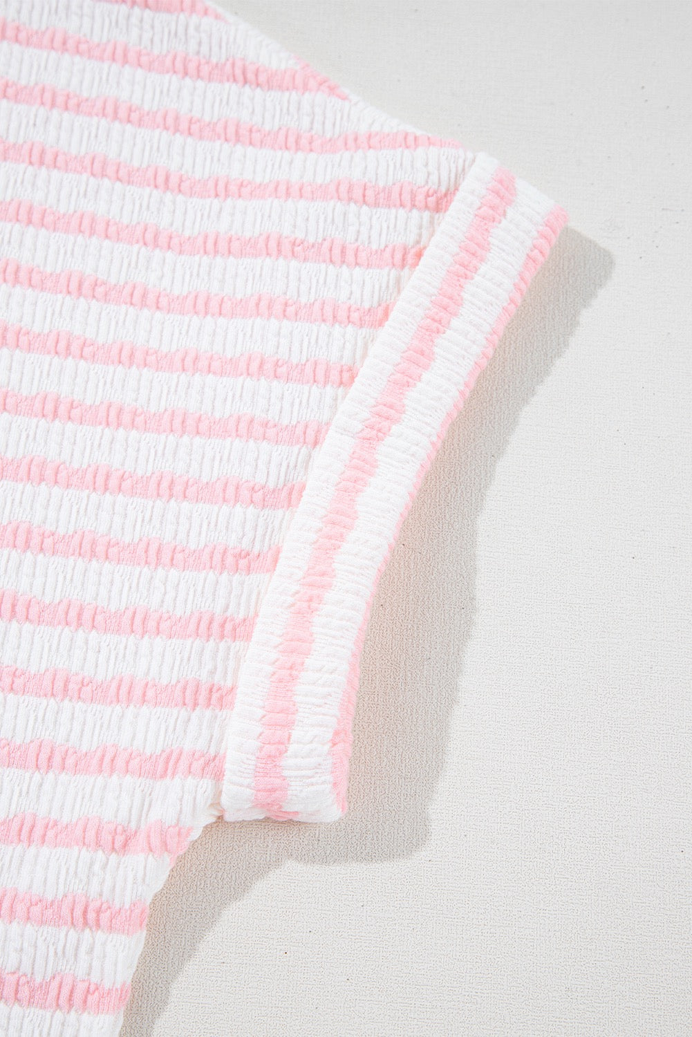 Pink Stripe Knitted Short Sleeve Top and Drawstring Shorts Set