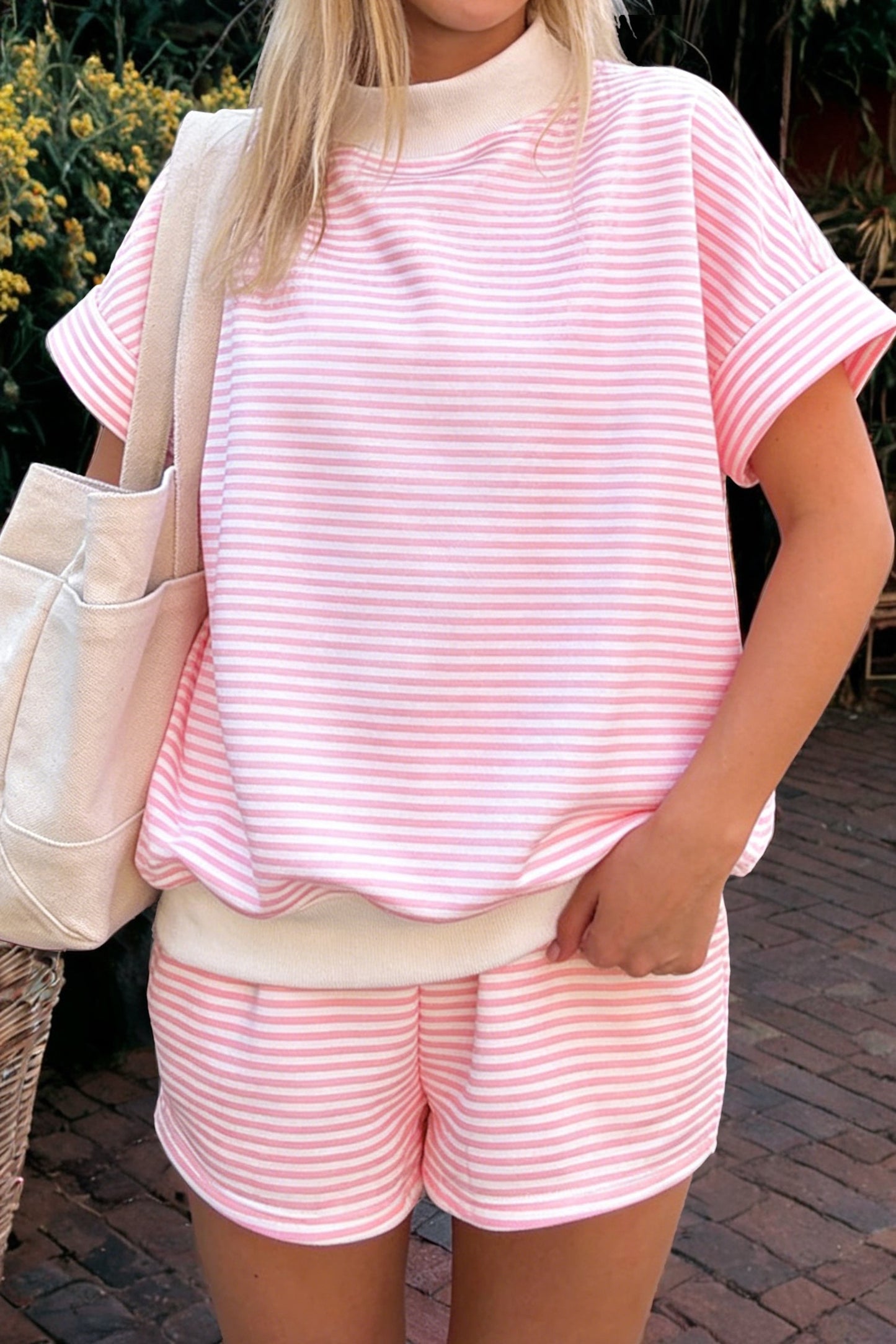 Pink Stripe Shorts Set