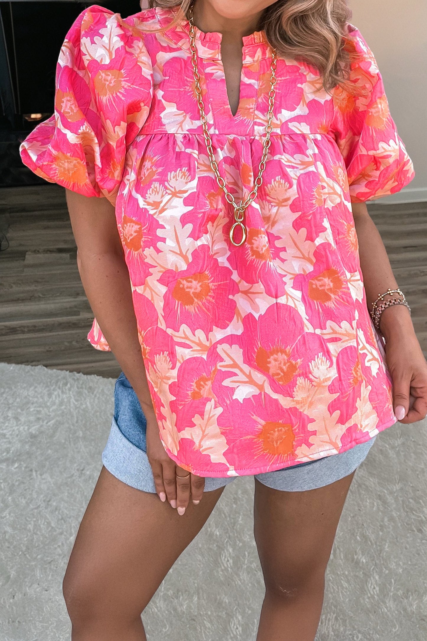 Floral Pink Short Sleeve Summer Blouse