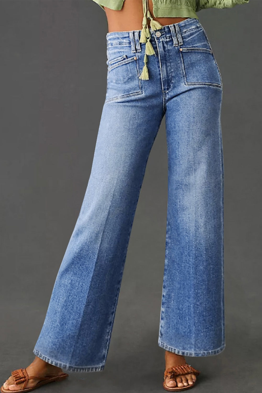 High Waist, Loose Fit, Straight Leg Cropped Jeans