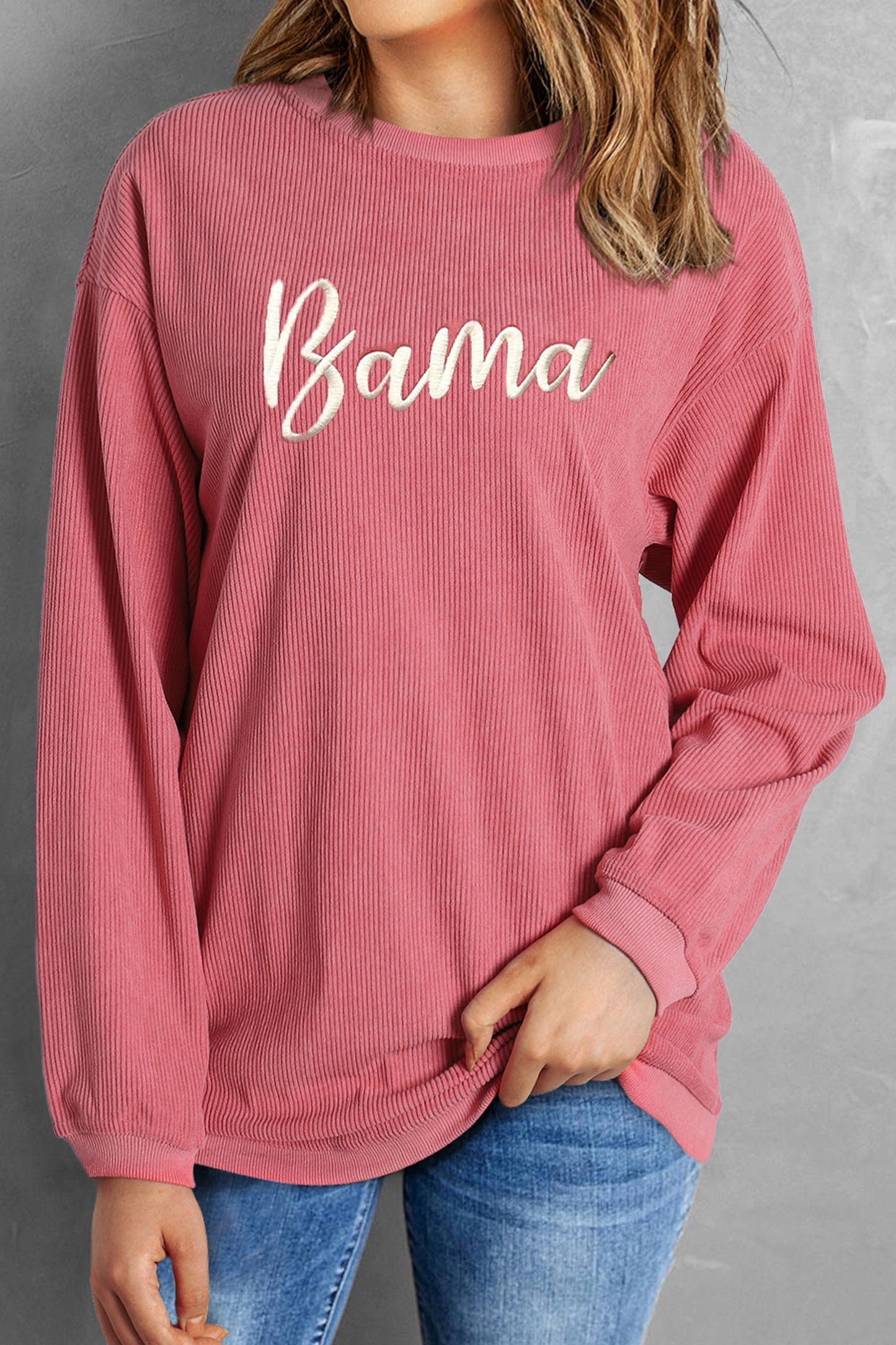 Corded Ribbed Bama Embroidered Letter Graphic Sweatshirt (ships 1/17)