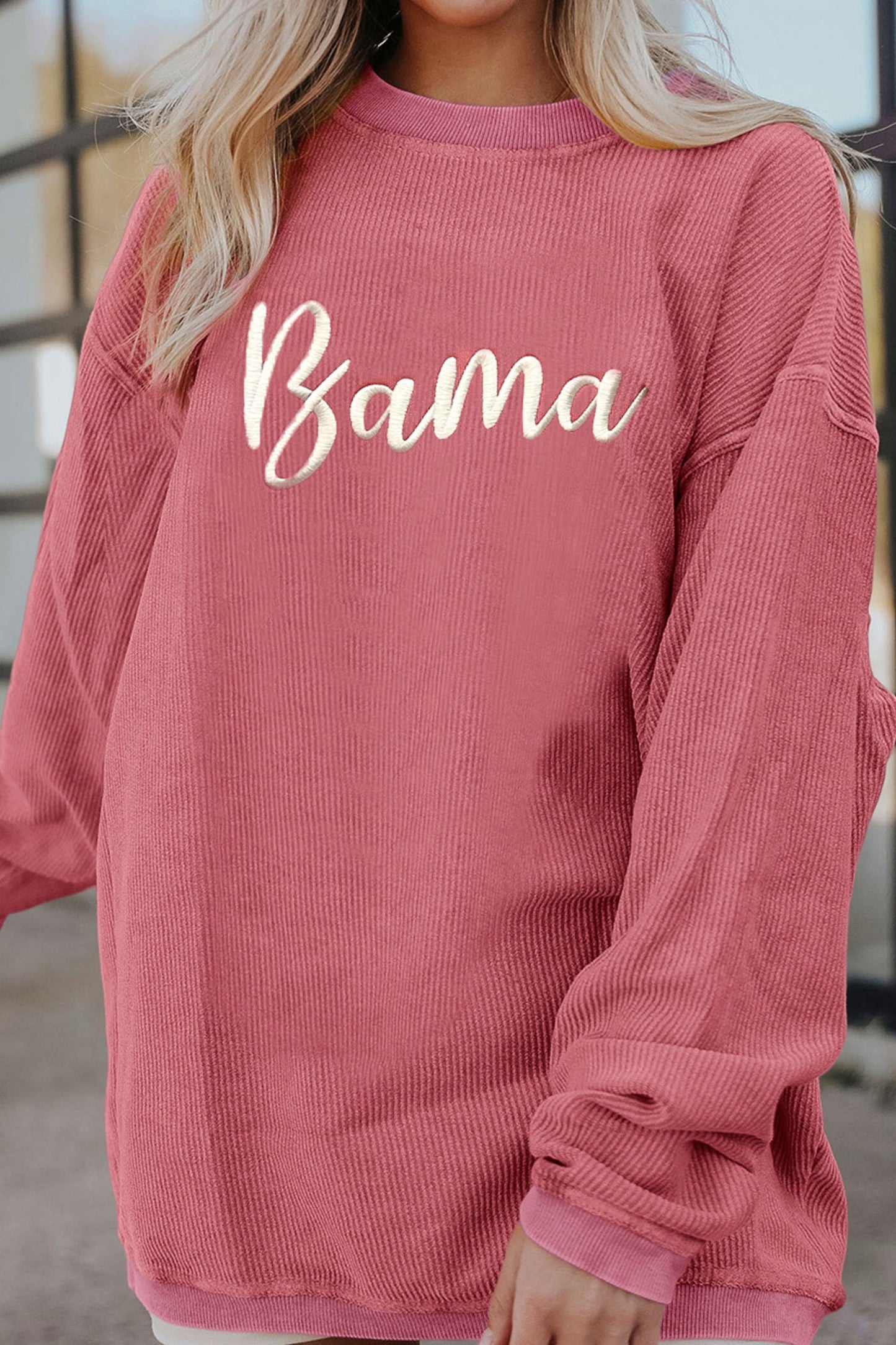 Corded Ribbed Bama Embroidered Letter Graphic Sweatshirt (ships 1/17)