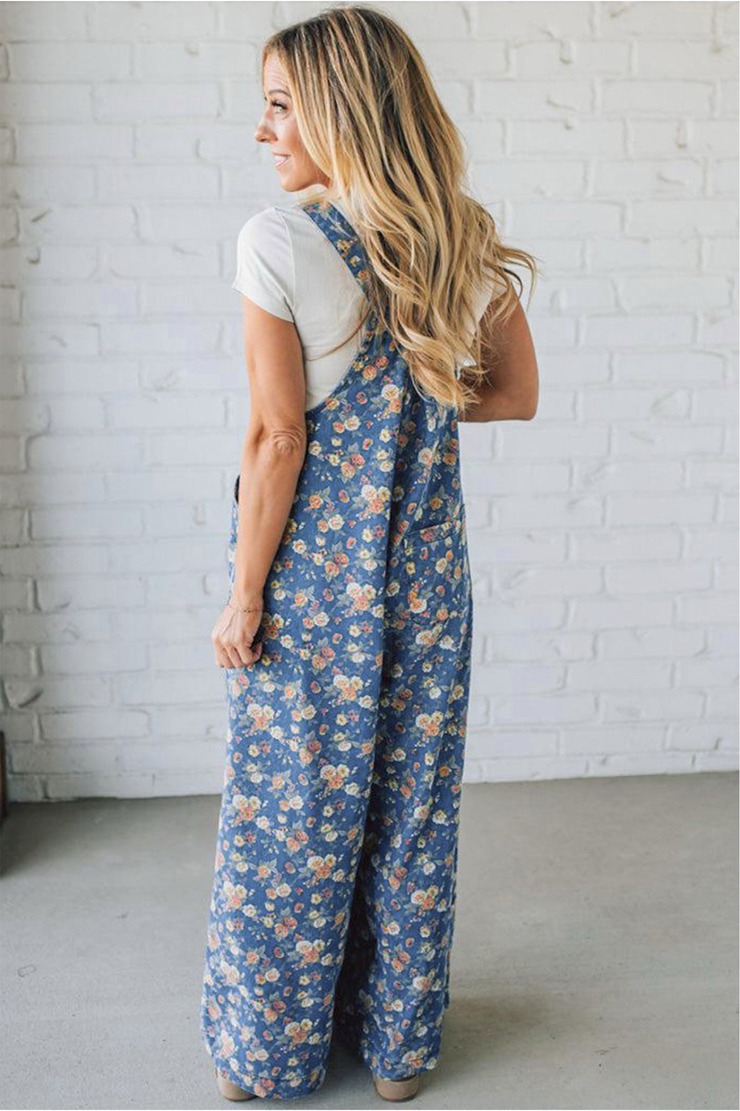 Vintage Rose Printed Pleated Loose Denim Overall (ships 4/5)