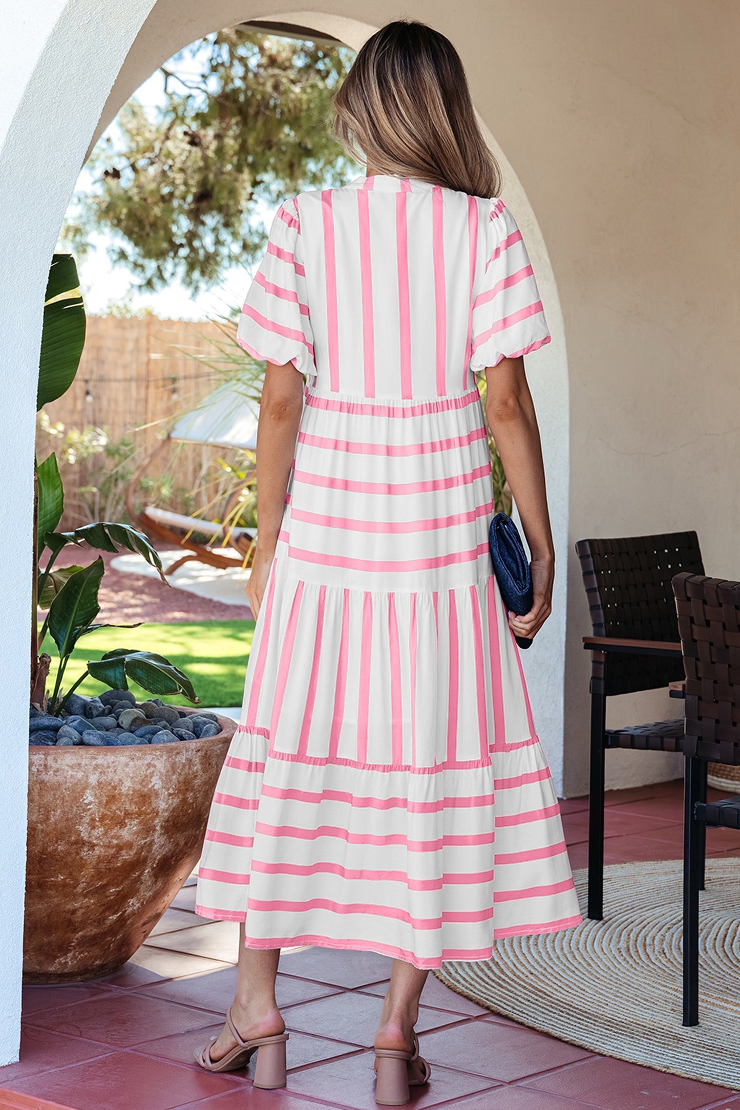 Pink Stripe Ricrac Trim Maxi