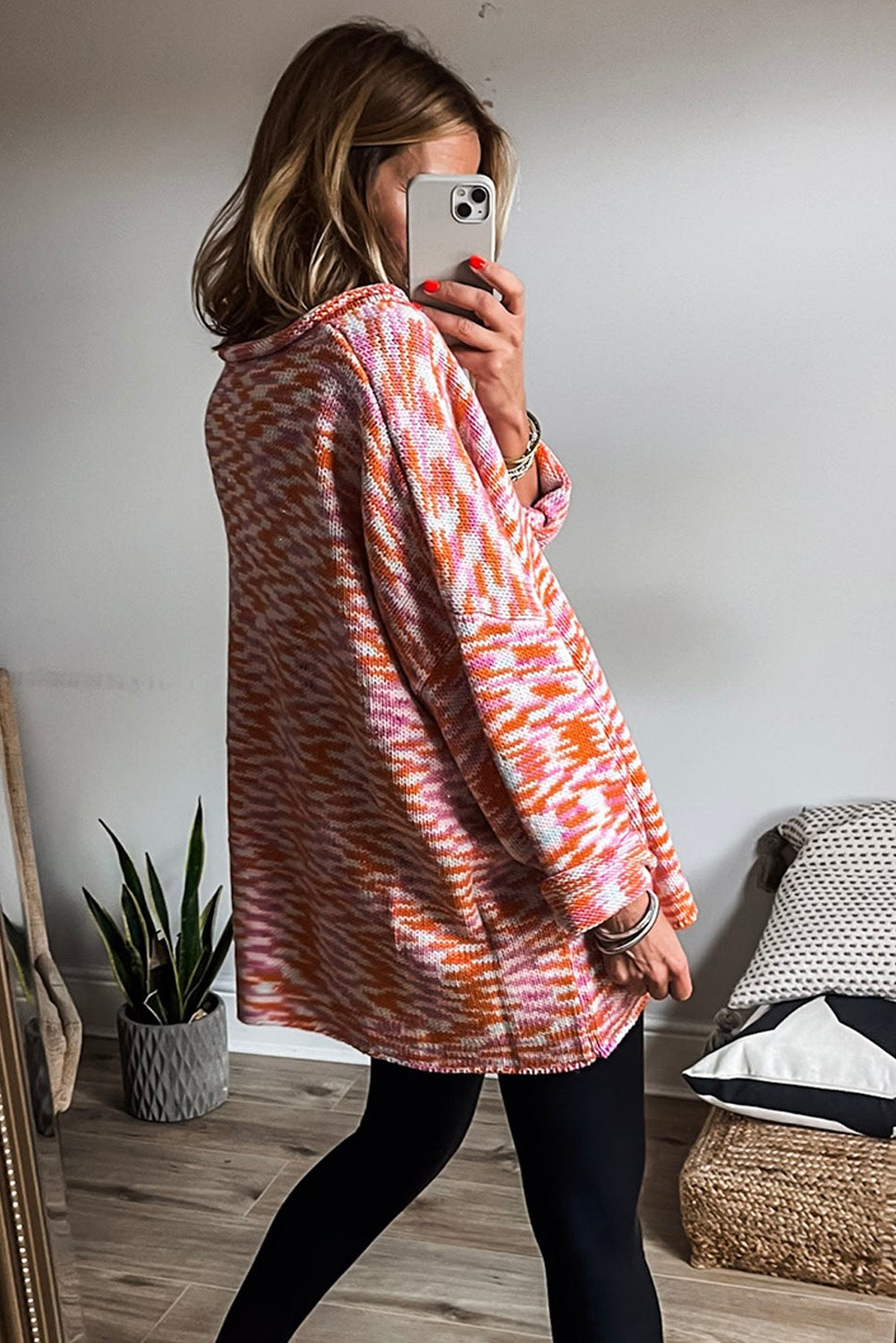 Orange Vibrant Abstract Print Drop Shoulder V Neck Tunic Oversized