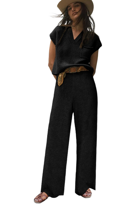Black Knit Sweater and Pants Set