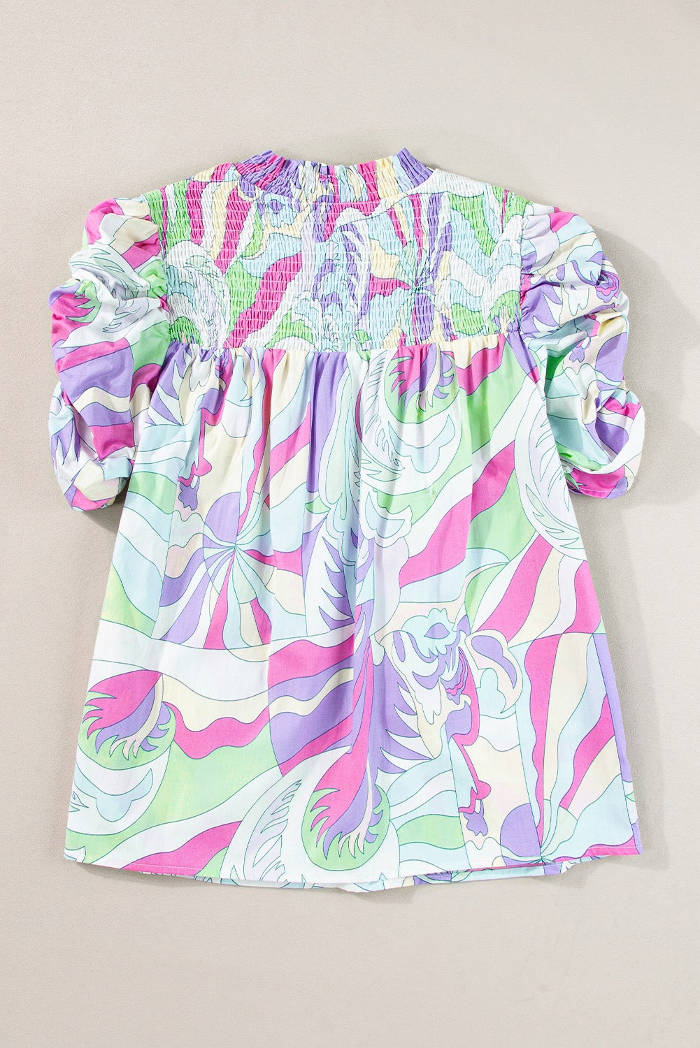 Green Smocked Blouse with Bubble Sleeve