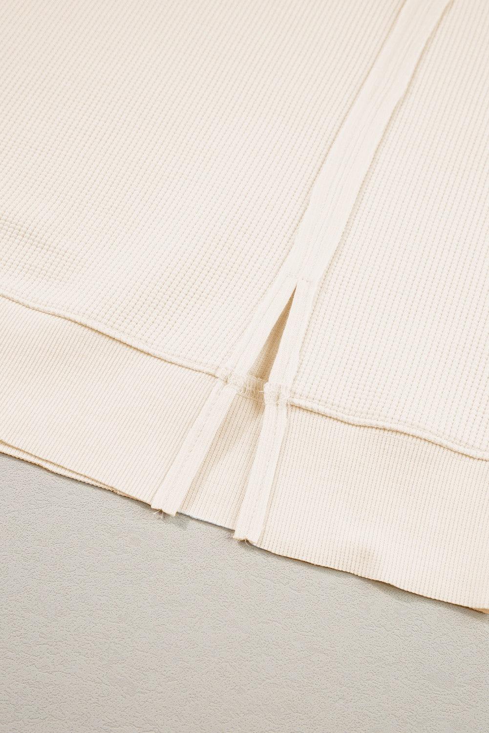 White Waffle Knit Bishop Sleeve Split Oversized Top
