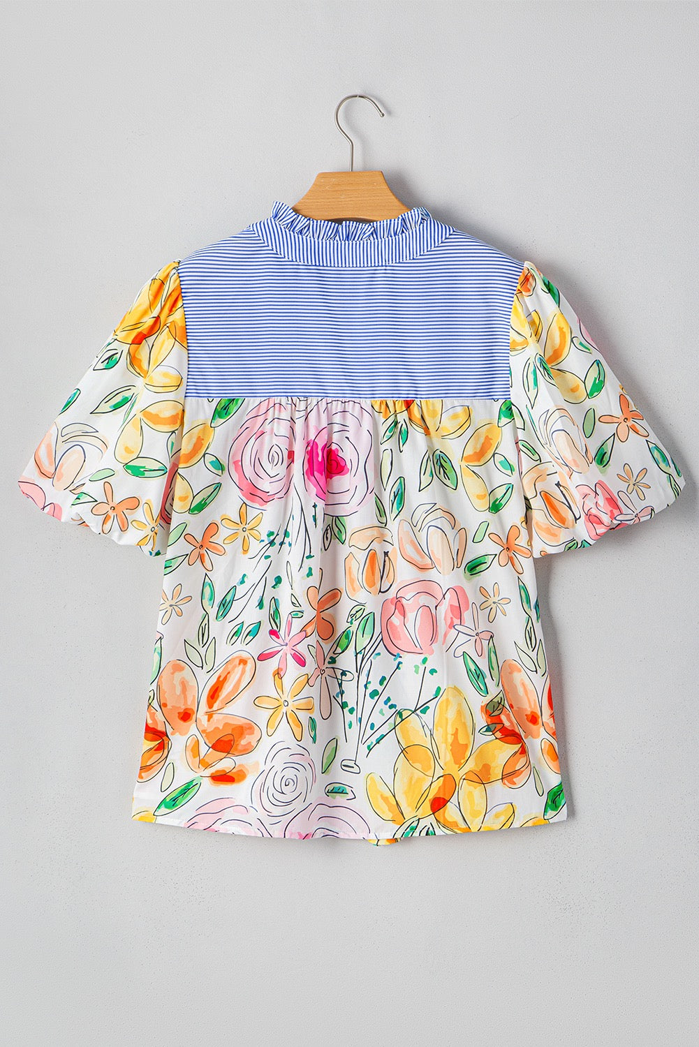 Floral Print Yoke Striped Blouse