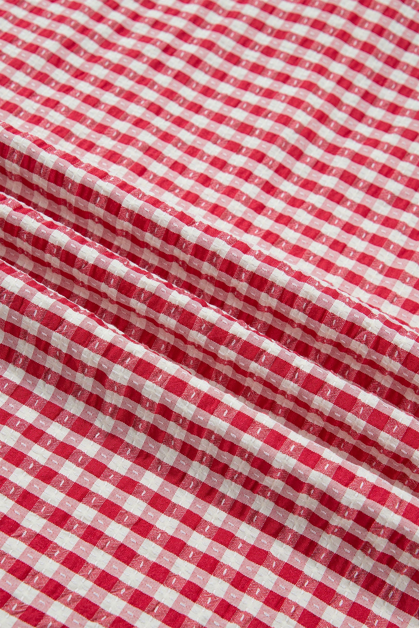 Red Plaid Short Sleeve Colorblock Trim Blouse