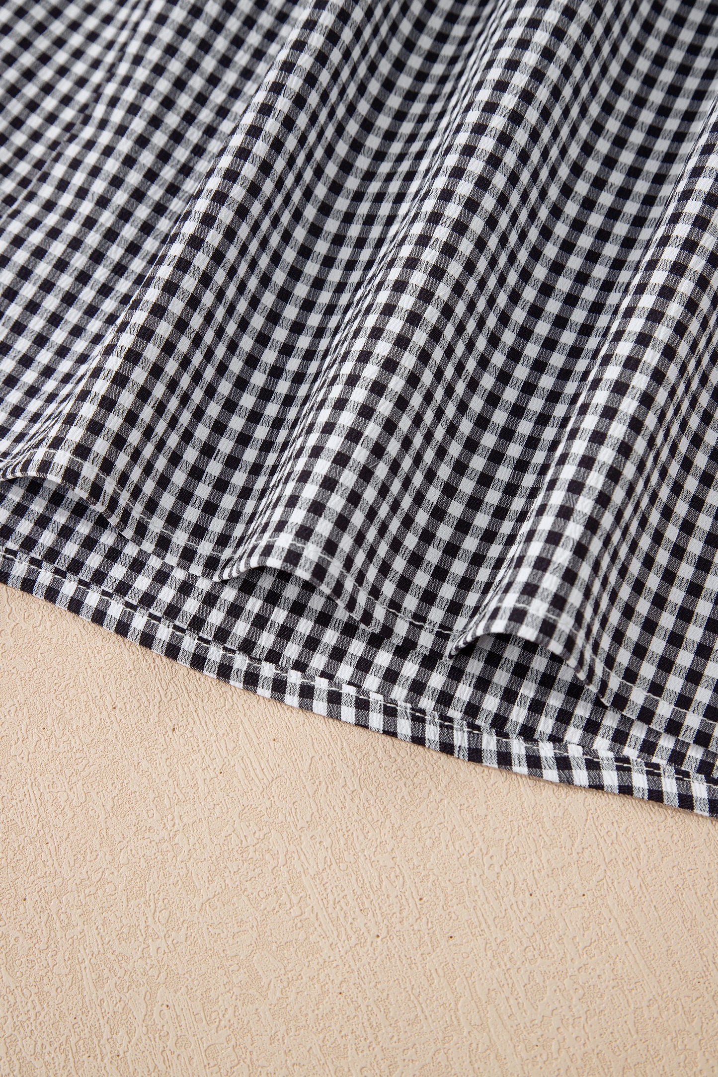 Plaid Bow, Bell Sleeve Round Neck Top