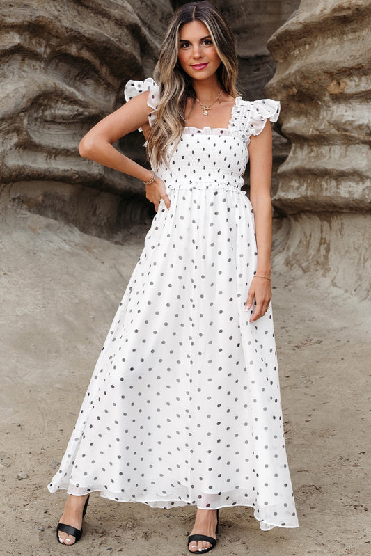 White Flutter Sleeve Smocked Maxi Dress