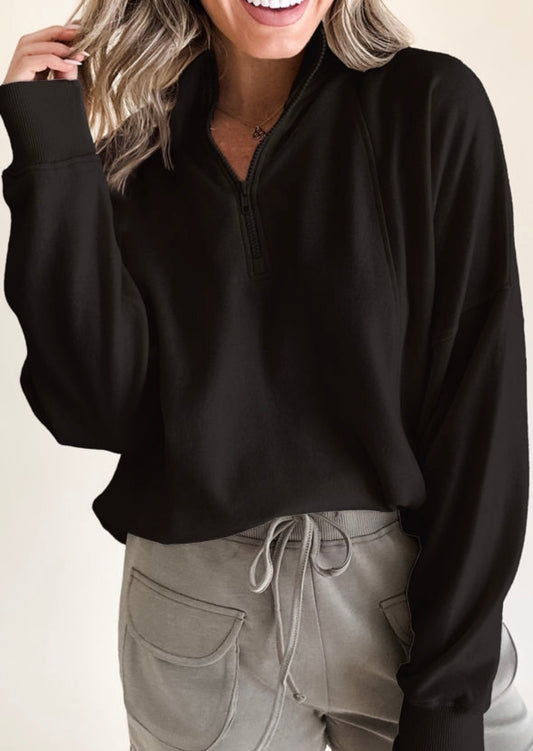 Black 3/4 Zippered Pullover Sweatshirt, multiple colors available