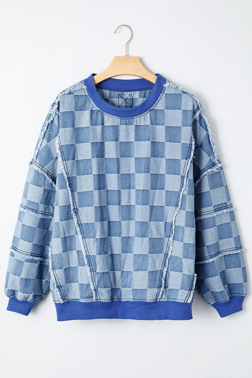 Checkerboard Oversized Denim Pullover