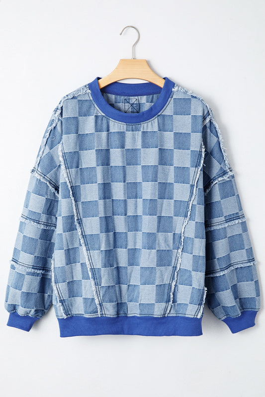Checkerboard Oversized Denim Pullover