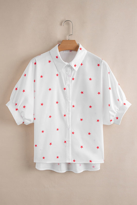 Half Sleeve, Red Stars Loose Fit Shirt