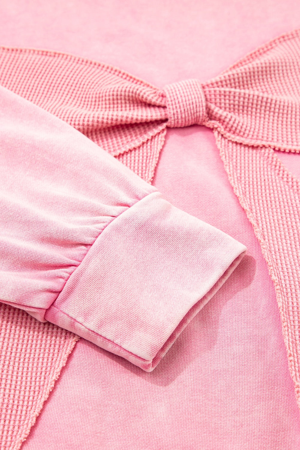 Bright Pink Mineral Wash Big Bow Patchwork Pullover Sweatshirt