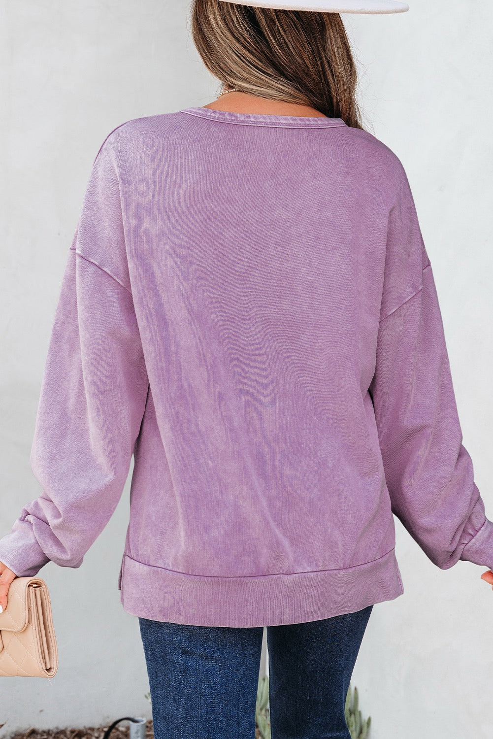 Lavender Mineral Wash Big Bow Patchwork Pullover Sweatshirt