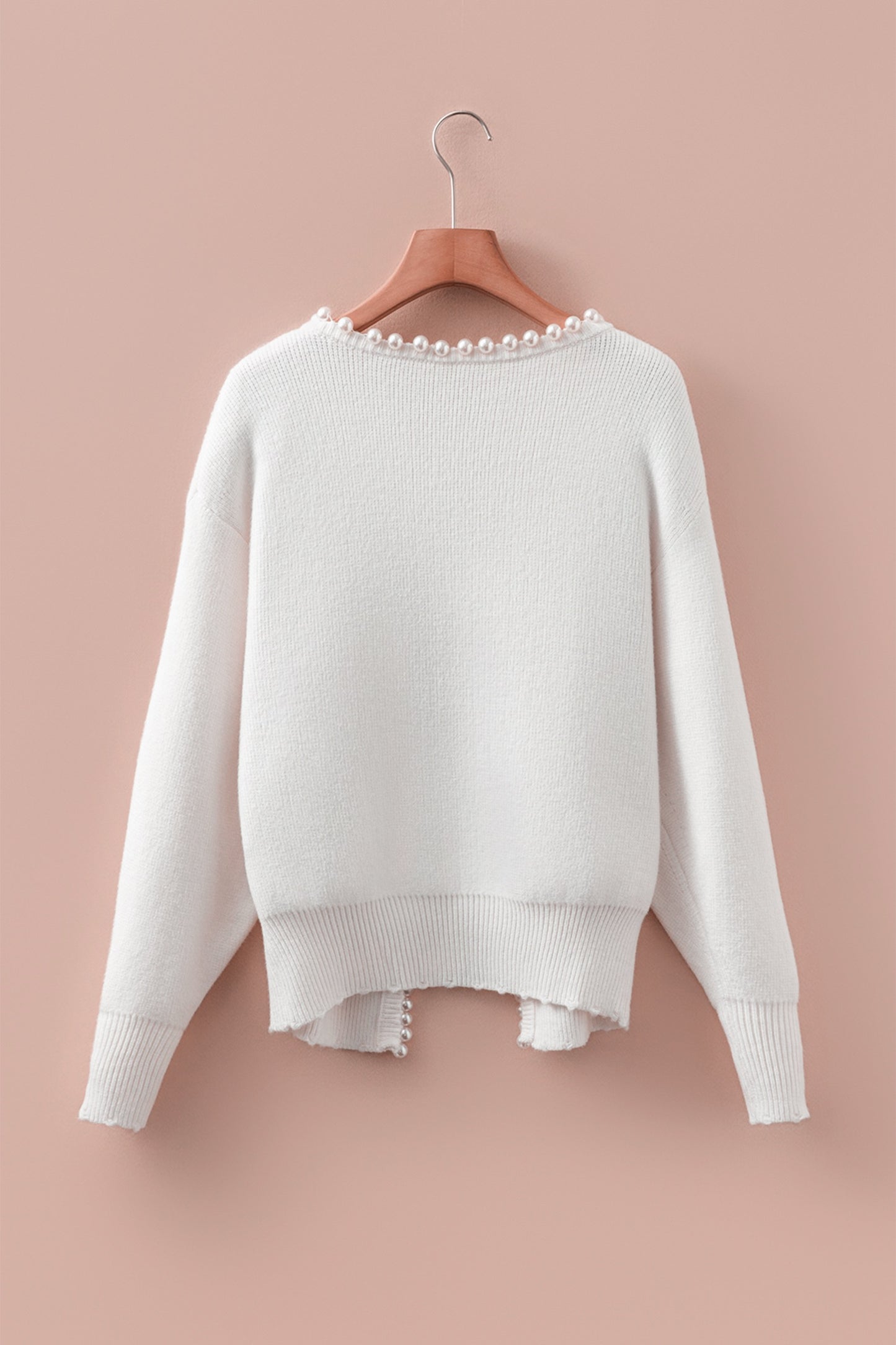 White Pearl Embellished Open Front Cardigan