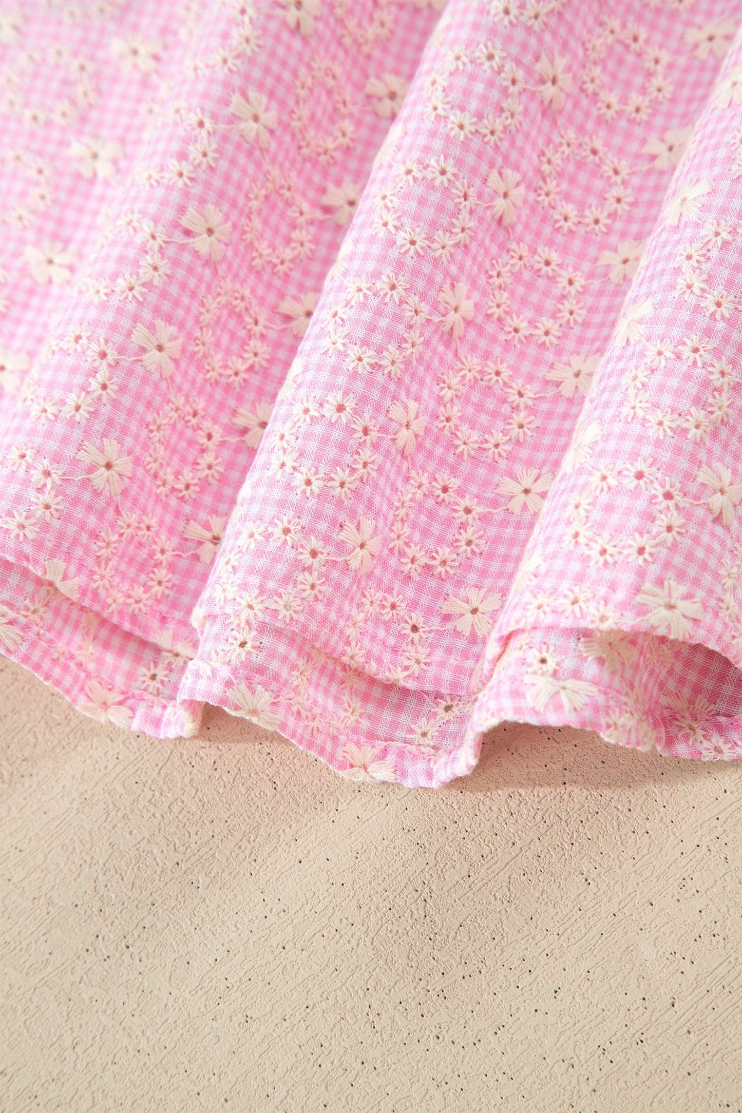Pink Square Neck Short Puff Sleeve Pleated Floral Blouse