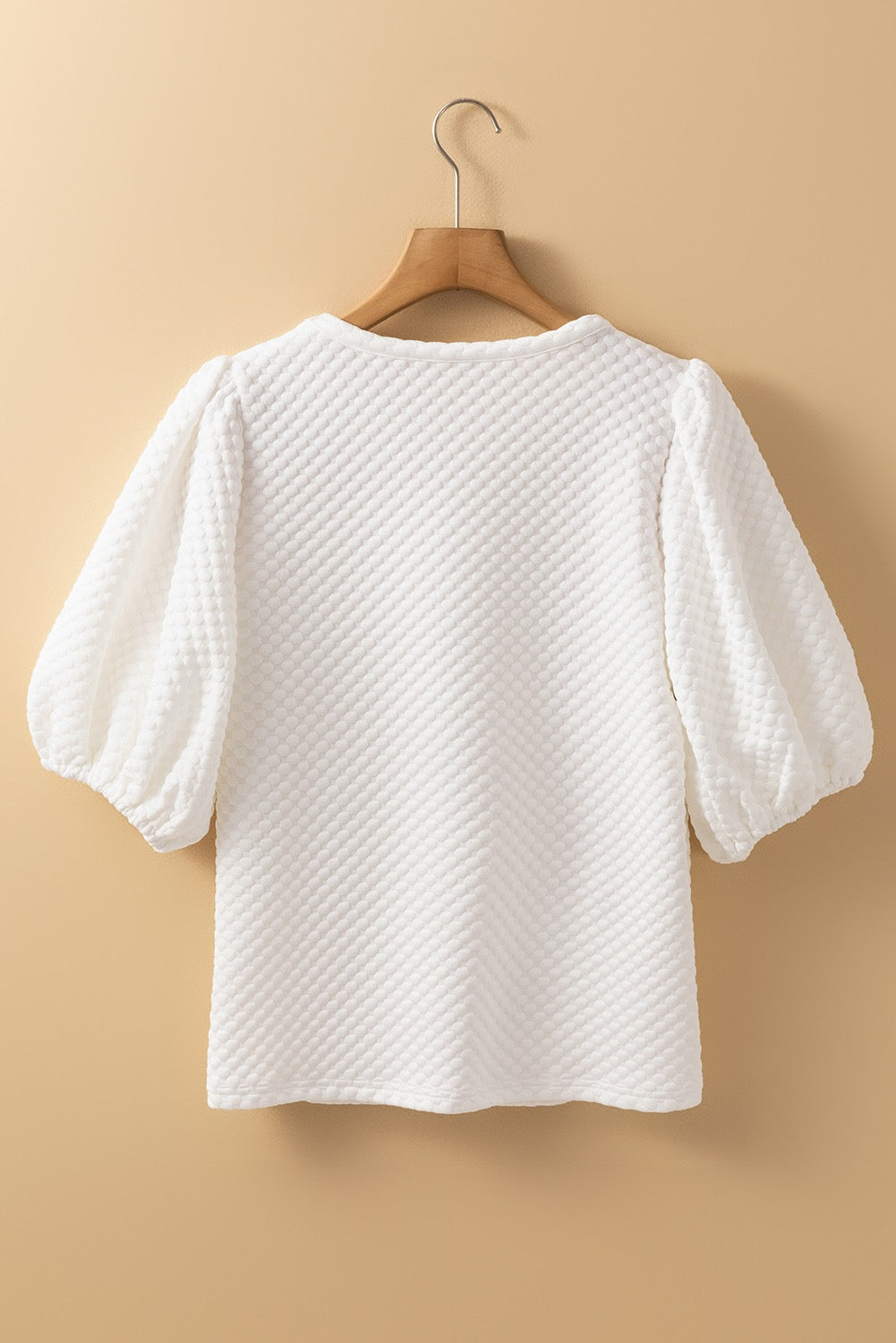White Textured Top with Puff Sleeves
